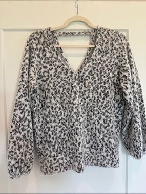 Liverpool Black and White Leopard Fuzzy V-Neck Sweater